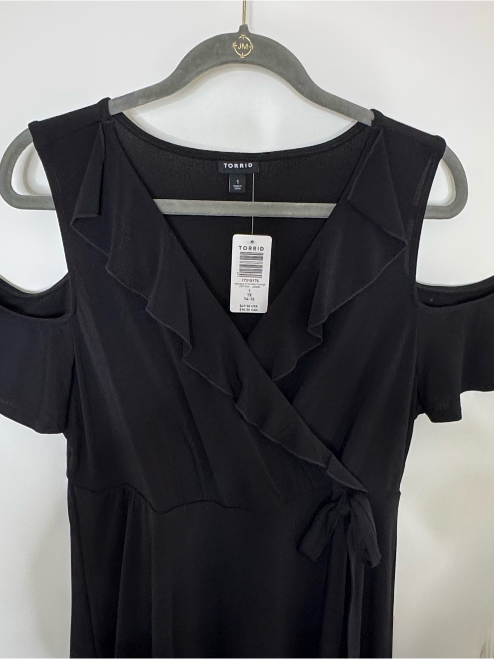 torrid Black Cold-Shoulder Wrap Midi Dress